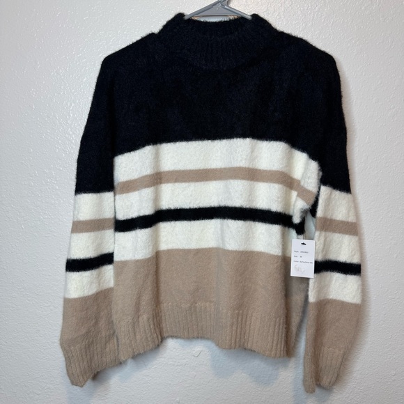 Nikka K Super Soft Striped Sweater Faux Turtleneck Size Medium New - Picture 1 of 8
